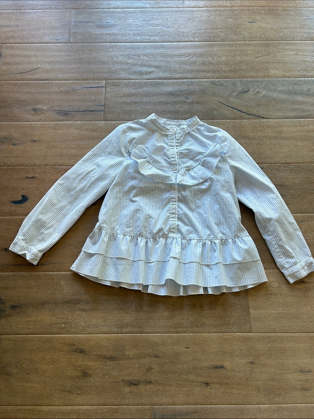Madewell Blue & White Striped Ruffle Peplum Blouse